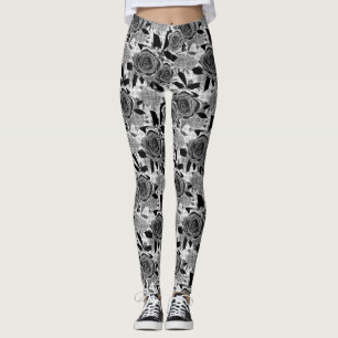 Black roses, roses, black and gray leggings