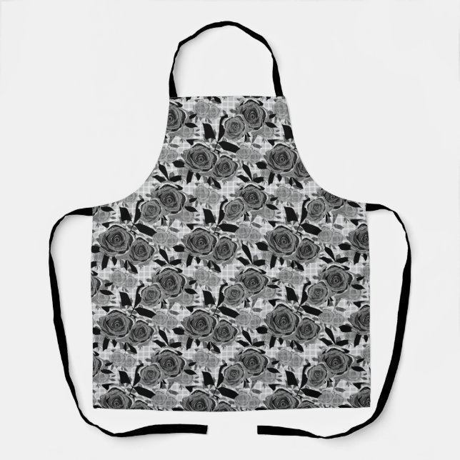 Black roses, roses, black and grey   apron (Front)