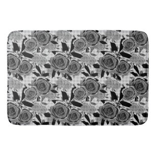Black roses, roses, black and grey bath mat