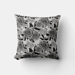 Black roses, roses, black and grey , black pattern cushion