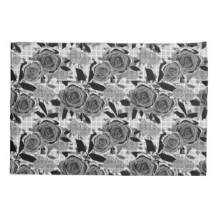 Black roses, roses, black and grey , black pattern pillowcase