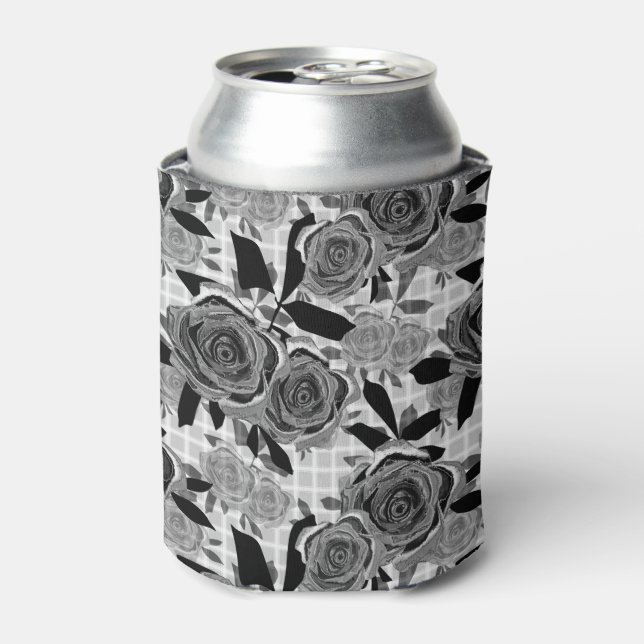 Black roses, roses, black and grey  can cooler (Can Front)