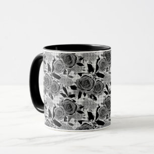 Black roses, roses, black and grey mug