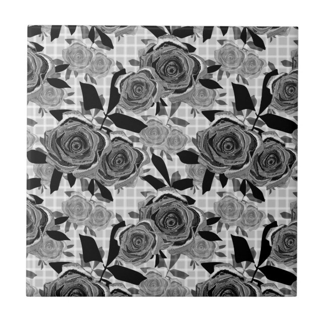 Black roses, roses, black and grey   tile (Front)