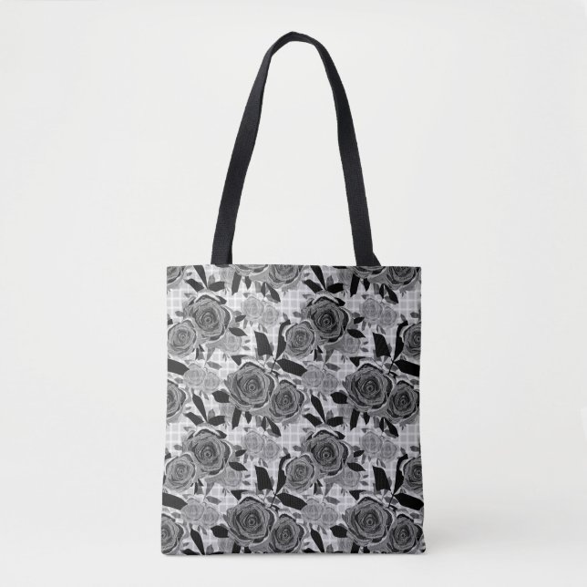 Black roses, roses, black and grey    tote bag (Front)
