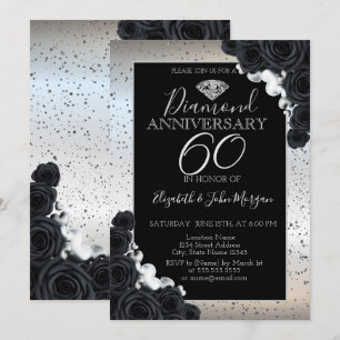 Black Roses Silver Confetti Wedding Anniversary  Invitation