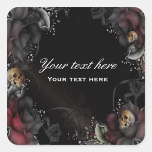 Black Roses + Skulls Gothic Sticker Label