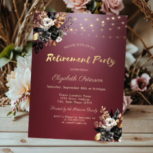 Black Roses String Light Red Retirement Party Invitation