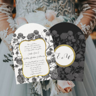 Black Roses Toile Border Custom Colour Wedding Invitation