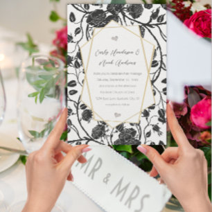 Black Roses Toile Border Custom Colour Wedding Invitation