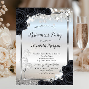 Black Roses Wine Glass Balloons Retirement   Invitation