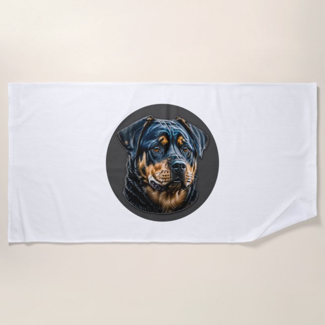 Black Rottweiler Beach Towel (Front)