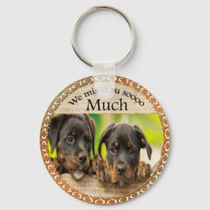 Black Rottweiler cute puppy dogs with sad faces Key Ring