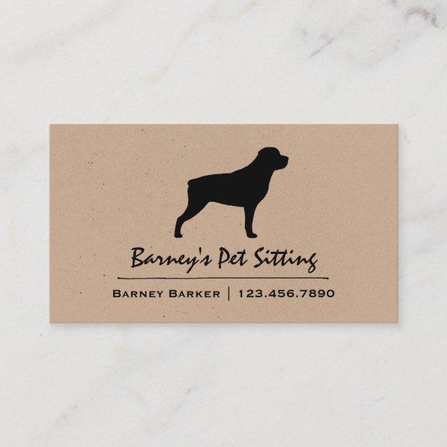 Black Rottweiler Silhouette | Rottie Pet Dog Business Card (Front)