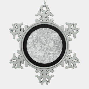 Black Round Border Photo Snowflake Pewter Christmas Ornament