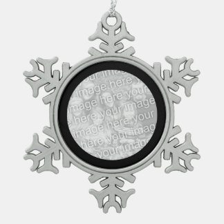 Black Round Border Photo Snowflake Pewter Christmas Ornament