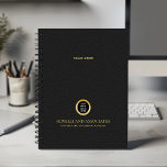 Black Round Gold Logo Name Professional corporate Planner<br><div class="desc">Stay organised and elevate your professional image with our Custom Spiral Planner, featuring a refined Black leather-look design that combines sophistication with functionality. A customisable square space on the cover allows you to prominently display your business logo over a gold texture while two additional lines of editable text offer room...</div>
