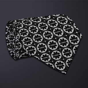 Black Round Logo Pattern Tie
