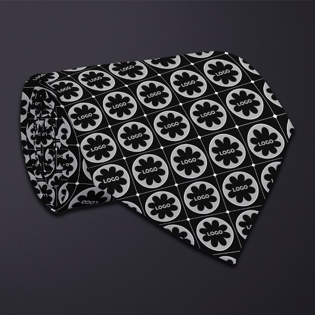 Black Round Logo Pattern Tie (Creator Uploaded)