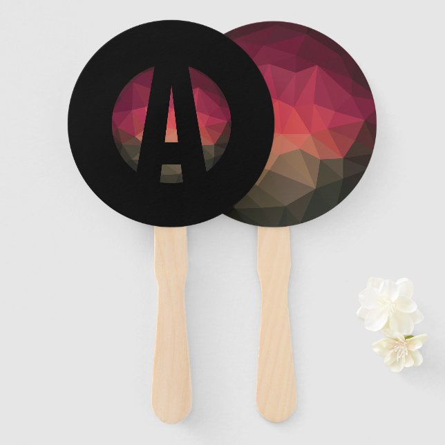 Black round monogram logo design  hand fan (Front and Back)