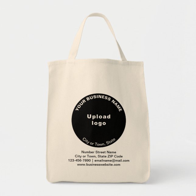 Black Round Shape Business Brand on Grocery Tote Bag (Front)