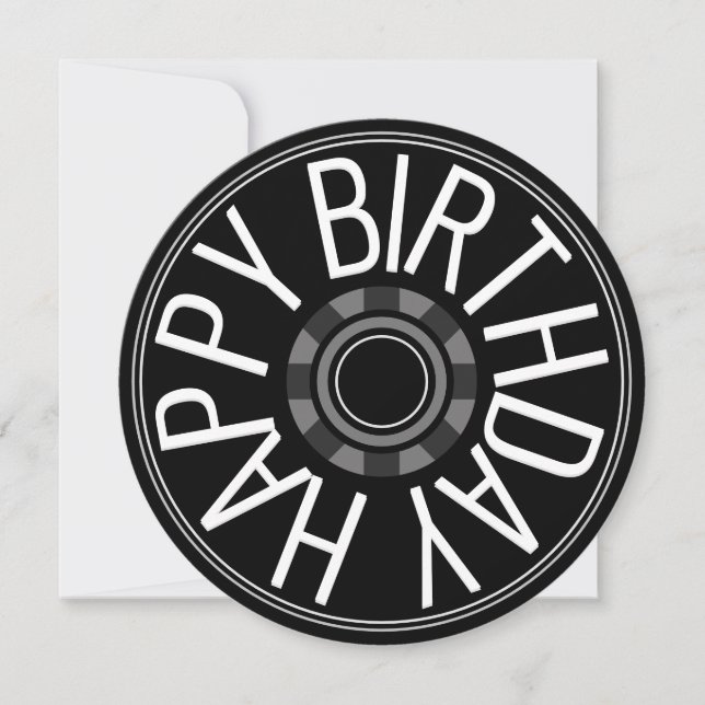 Black Round Steam Wheel Happy Birthday Greeting Holiday Card (Front)