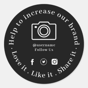 Black Round Sticker Custom Social Media Business