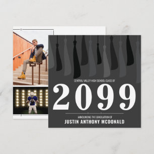 Black Row of Tassels Two-Photo Graduation Invitation