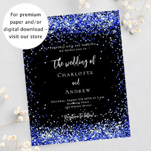 Black royal blue budget wedding invitation