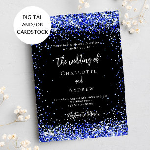 Black royal blue confetti wedding invitation