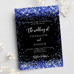 Black royal blue confetti wedding invitation postcard