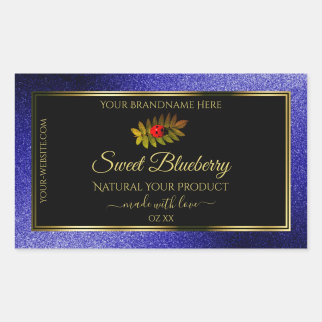Black Royal Blue Glitter Product Labels Ladybug (Front)