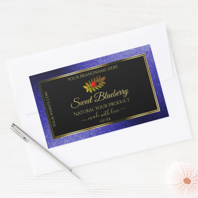 Black Royal Blue Glitter Product Labels Ladybug (Envelope)