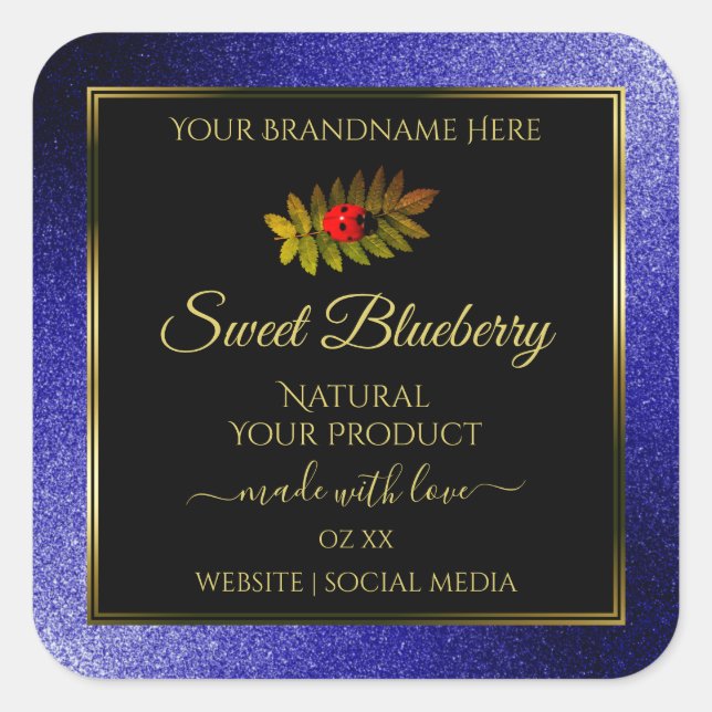 Black Royal Blue Glitter Product Labels Ladybug (Front)