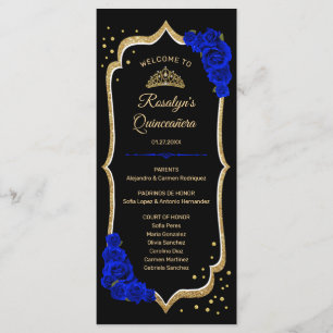 Black Royal Blue Gold Quinceanera Programme