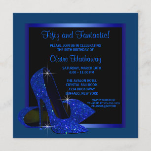 Black Royal Blue High Heels Womans Birthday Party Invitation