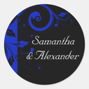 Black/Royal Blue Reverse Swirl Wedding Classic Round Sticker