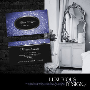 Black Royal Blue Sparkle Glitter Silver Oval Frame Business Card