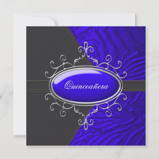 Black Royal Blue Zebra Quinceanera Invitation (Front)