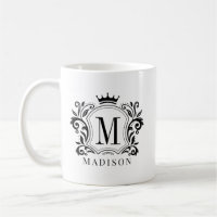 Black Royal Crest Crown Scrolls Monogram