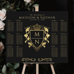 Black Royal Fantasy Monogram Wedding Seating Poster