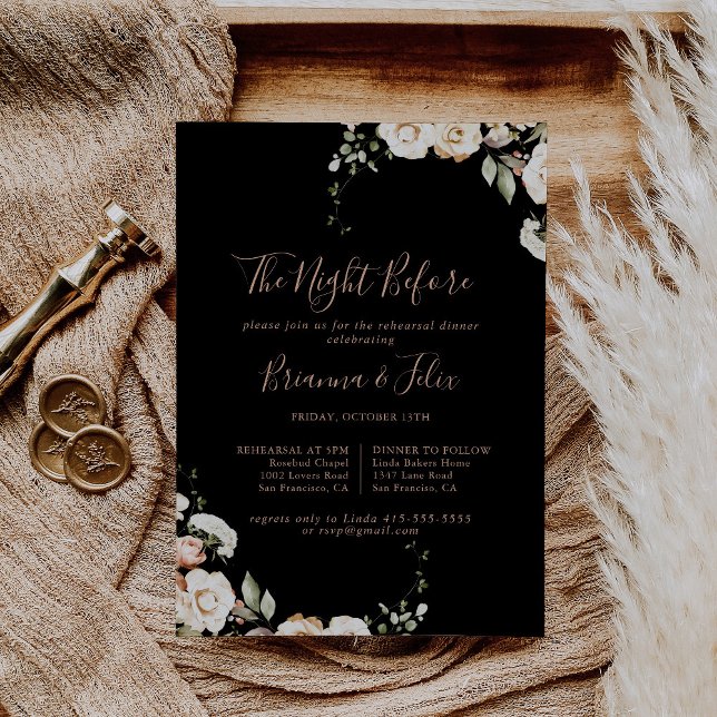 Black Royal Floral Night Before Rehearsal Dinner Invitation (Creator Uploaded)