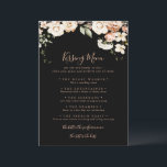 Black Royal Floral  Wedding Kissing Menu Game Card<br><div class="desc">This black royal floral wedding kissing menu game card is perfect for a modern wedding reception. The design features watercolor pink,  blush,  and white elegant flowers with emerald green leaves.</div>