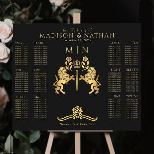Black Royal Lion Gold Wedding Seating Chart