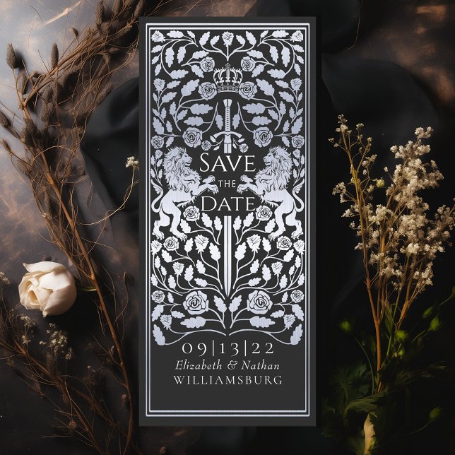 Black Royal Lion Mediaeval Silver Wedding Invitation (Creator Uploaded)