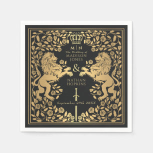 Black Royal Lion Mediaeval Sword Wedding Napkin
