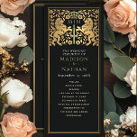 Black Royal Lion Mediaeval Sword Wedding Program Programme<br><div class="desc">Unveil the magic of your big day! These mediaeval fantasy wedding programs feature a regal lion surrounded by intricate gold florals and a monogram against a black background, blending elegance with a touch of grandeur. A perfect keepsake for your fairytale celebration! The gold featured on this item is NOT real...</div>