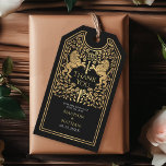 Black Royal Lion Mediaeval Sword Wedding Thank You Gift Tags<br><div class="desc">Thank your guests with regal elegance! These wedding thank-you tags feature two golden lions with a sword and crown between them, surrounded by delicate florals on a black background. The perfect royal touch for your special day! Please note that the gold on the tags is NOT real foil and is...</div>