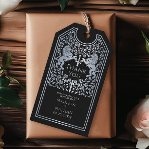 Black Royal Lion Medieval Sword Wedding Thank You Gift Tags