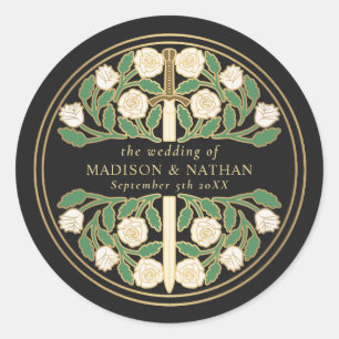 Black Royal Mediaeval Floral Sword Wedding Classic Round Sticker